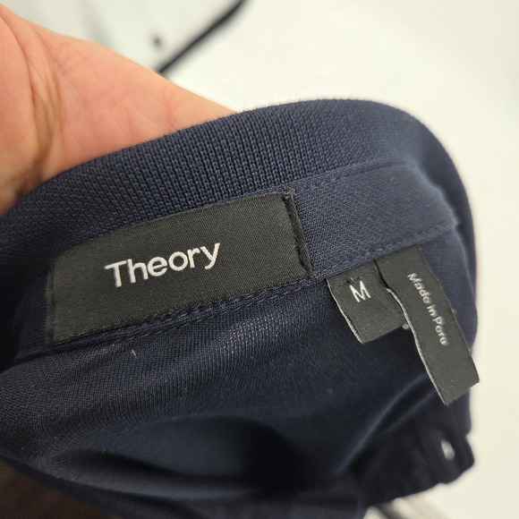 Theory Mens Atlas Pique Polo Shirt Medium Navy Blue N0195533 Preppy Classic - Picture 3 of 5